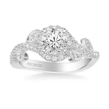 Thalia Contemporary Round Halo Floral Diamond Engagement Ring in Platinum - Larson Jewelers