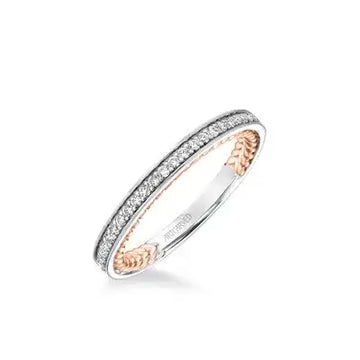 Keira Contemporary Diamond And Rope Wedding Band in 14K White Gold with Rose Inside - Larson Jewelers