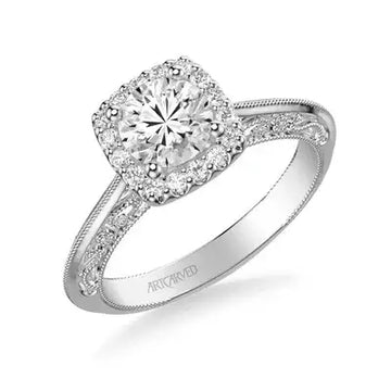 Audriana Vintage Halo Heritage Collection Diamond Engagement Ring in 18k White Gold - Larson Jewelers