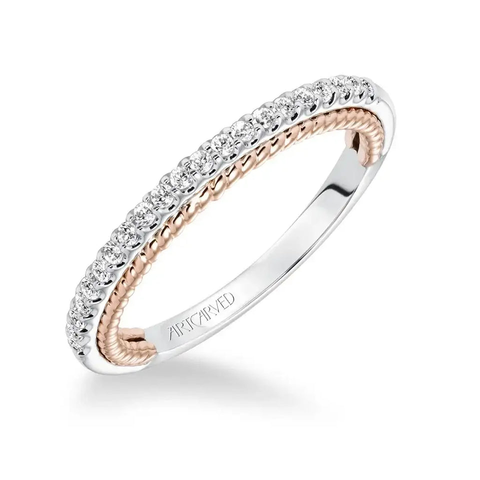 Ilena Contemporary Diamond And Rope Wedding Band in 14K White Gold with Rose Inside - Larson Jewelers