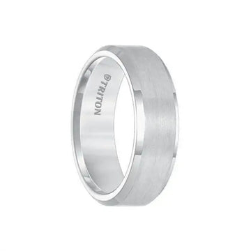 CASSILL White Tungsten Carbide Bevel Edge Comfort Fit Band with Satin Center Finish by Triton Rings - 7mm - Larson Jewelers