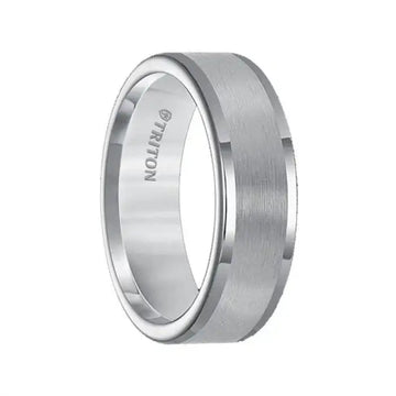 PAUL flat tungsten carbide wedding band by Triton with satin center and polished round edges, 7mm width