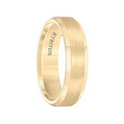 Yellow gold-tone tungsten carbide wedding band with satin center and polished beveled edges, 6mm, branded TRITON