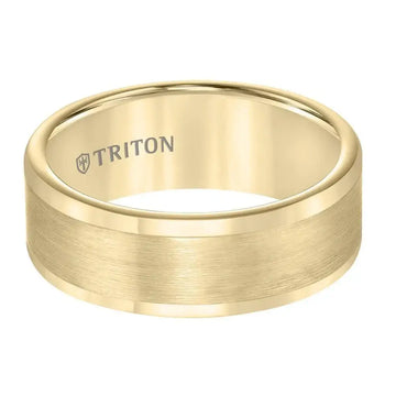 BERGMAN Flat Yellow Tungsten Carbide Round Edge Comfort Fit Band with Satin Finish Center by Triton Rings - 8mm - Larson Jewelers