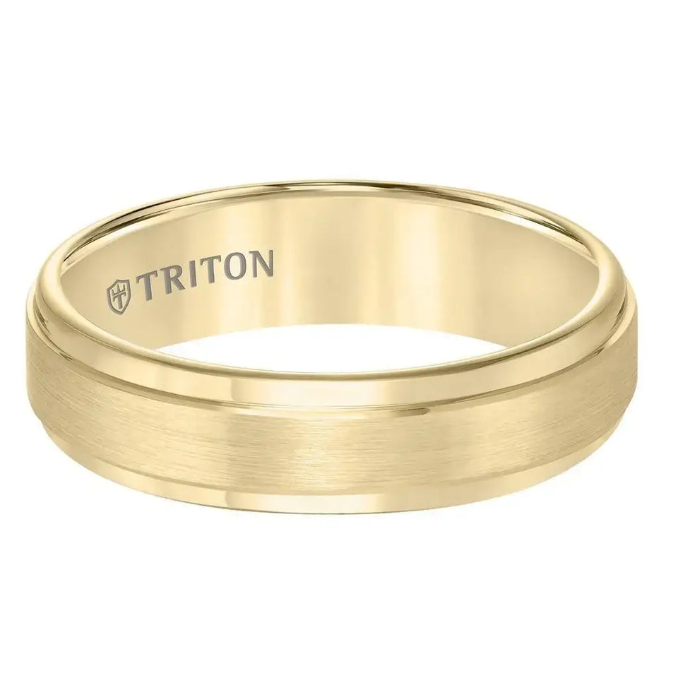 BOYD Yellow Tungsten Carbide Step Edge Comfort Fit Band with Satin Finish Center by Triton Rings - 6mm - Larson Jewelers