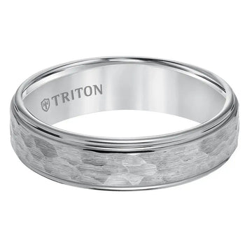 BARZILAI Tungsten Carbide Step Edge Comfort Fit Band with Satin Hammer Texture by Triton Rings - 6mm - Larson Jewelers