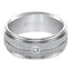 SOLOMON Flat White Tungsten Carbide Ring with Coin Edge Texture Center Bright Polished Rims and Single Diamond Setting by Triton Rings - 9mm - Larson Jewelers