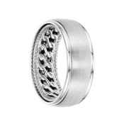 14k White Gold Wedding Band Double Chain Pattern Rope Edge Inner Design Brushed Finish Round Edges by Artcarved - 8 mm - Larson Jewelers