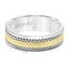 14k Two Toned White Gold with Yellow Gold Center Wedding Band Flat Dual Rope Center Design Satin Finish Polished Edges- 7 mm - Larson Jewelers