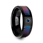 KLEIN Black Ceramic Ring with Blue & Purple Color Changing Inlay and Alexandrite Setting - 8mm - Larson Jewelers