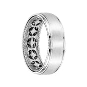 14k White Gold Wedding Band Diamond Pattern Rope Edge Inner Design Domed Brushed Finish Round Edges By Artcarved - 7mm - Larson Jewelers