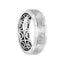 14k White Gold Wedding Band Inner Geometric Pattern Hammer Finish Round Edges by Artcarved - 7 mm - Larson Jewelers