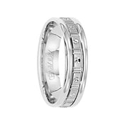 CLASS ACT 14k White Gold Wedding Band with Geometric Brushed Finish Center Rolled Edges by Artcarved - 5.5 mm - Larson Jewelers