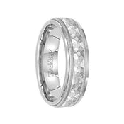 WAVE CREST 14k White Gold Wedding Band Flat Hammered Finish with Milgrain Pattern Edges by Artcarved - 5mm & 6mm - Larson Jewelers