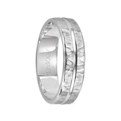 ENTRUST 14k White Gold Wedding Band Flat Hammered Finish Grooved Center Design by Artcarved - 6 mm - Larson Jewelers