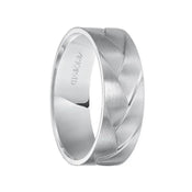 WADE 14k White Gold Wedding Band Braided Woven Design Satin Brushed Finish Flat Edges - 7 mm - Larson Jewelers