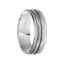 LUCAS 14k White Gold Wedding Band Flat Diagonal Pattern with Dual Center Ridges Design Brushed Finish- 7 mm - Larson Jewelers
