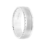 14k White Gold Wedding Band Flat Serrated Center Design with Rope Accent Edges- 7 mm - Larson Jewelers