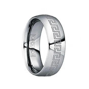 FULVIUS Tungsten Wedding Ring with Engraved Greek Key Motif & Polished Finish - 8mm - Larson Jewelers