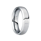 LAURENTINUS Polished Tungsten Ring with White Engraved Greek Key Motif - 6mm - Larson Jewelers