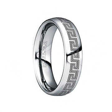 LIVIANUS Black Engraved Greek Key Tungsten Ring with Polished Finish - 6mm - Larson Jewelers