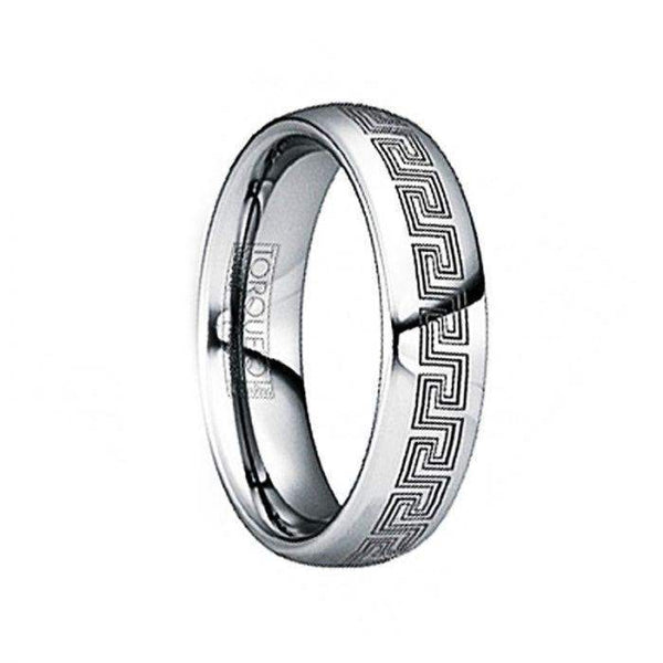 LIVIANUS Black Engraved Greek Key Tungsten Ring with Polished Finish - 6mm - Larson Jewelers