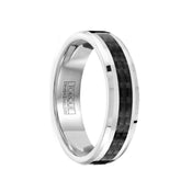 MARCELLINUS Polished & Brushed Tungsten Comfort Fit Ring with Black Carbon Fiber Inlay - 6mm - Larson Jewelers