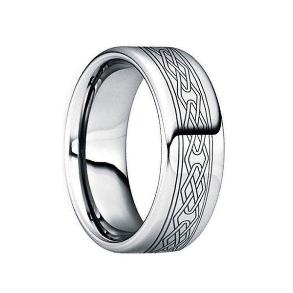 POMPILIUS Engraved Black Celtic Knot Tungsten Wedding Ring with Polished Finish -  8mm - Larson Jewelers