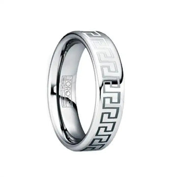 QUINTILIANUS Engraved Greek Key Tungsten Ring with Polished Finish - 6mm - Larson Jewelers