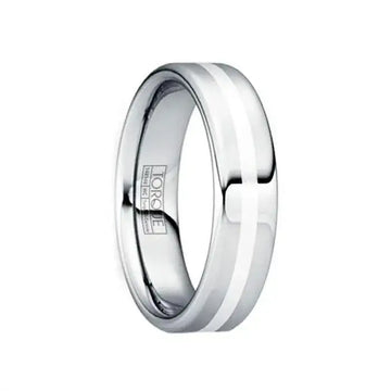 TULLIUS Silver Inlaid Tungsten Wedding Band with Polished Finish - 6mm - Larson Jewelers