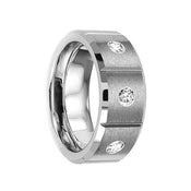 VARIUS Brushed Finish Tungsten Wedding Ring with Center Diamonds Grooved Inlay Design - 8mm - Larson Jewelers
