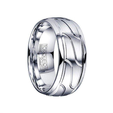 VIBIANUS Domed Cobalt Ring with Engraved Design & Polished Step Edges - 9mm - Larson Jewelers