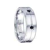 AKUMA Brushed Grooved Flat Cobalt Wedding Band with Six Round Cut Black Sapphires - 7mm - Larson Jewelers
