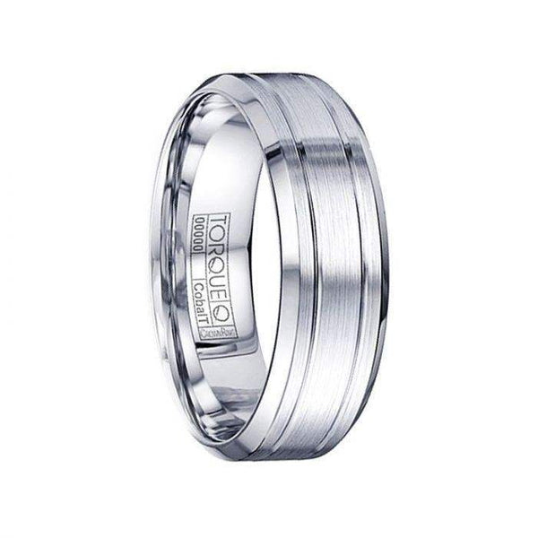 ALUCARD Brushed Flat Cobalt Ring with Dual Grooves and Polished Edges - 7mm - Larson Jewelers