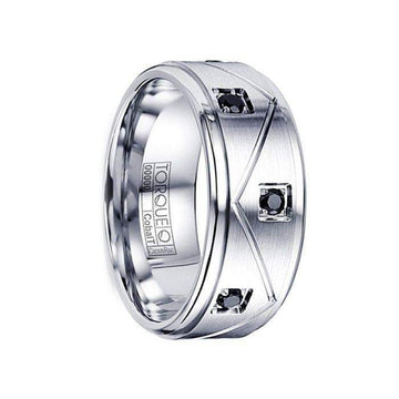 ARTHUR Satin Grooved Cobalt Ring with Sapphire Accents Polished Step Edges - 9mm - Larson Jewelers