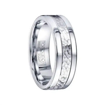 CHRISTOPHER Flat Cobalt Ring Hammered Center Polished Edges by Crown Ring - 7mm - Larson Jewelers