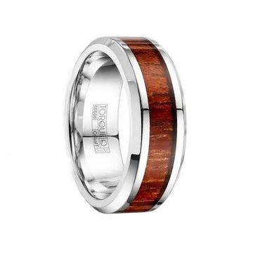 BALTHIER Men’s Cobalt Wood Inlay Wedding Band Polished Beveled Edges by Crown Ring - 8mm - Larson Jewelers