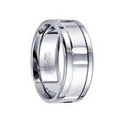 BARAKA Flat Cobalt Wedding Ring Satin Grooved Center Polished Edges by Crown Ring - 9mm - Larson Jewelers