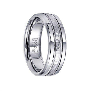 BERNSTEIN Hammered Finish Cobalt Wedding Ring Dual Milgrain Accents Polished Edges by Crown Ring - 7mm - Larson Jewelers