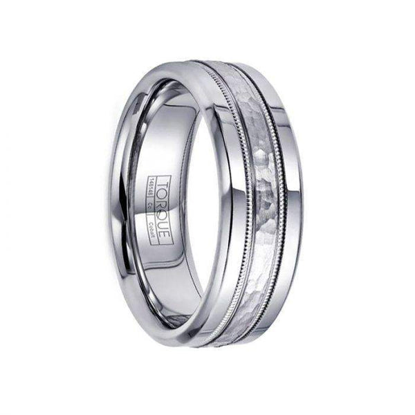 BERNSTEIN Hammered Finish Cobalt Wedding Ring Dual Milgrain Accents Polished Edges by Crown Ring - 7mm - Larson Jewelers
