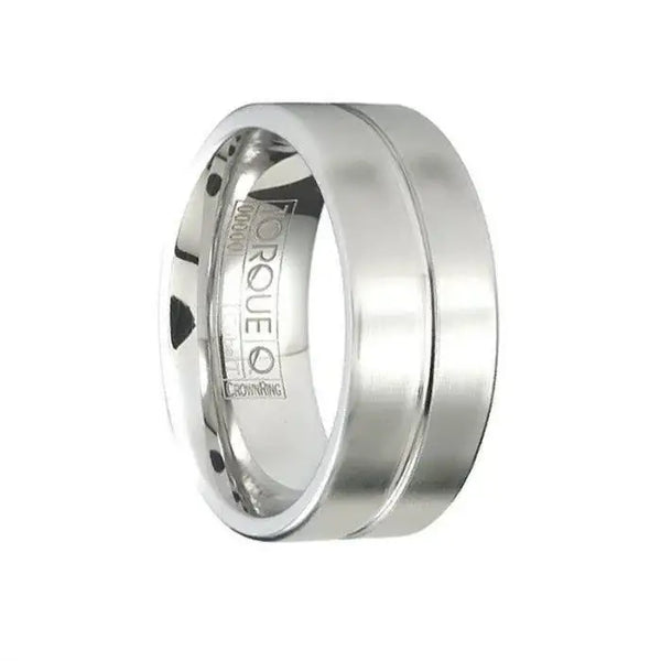CHAOLAN Satin Finish Flat Cobalt Wedding Ring with Single Polished Groove - 9mm - Larson Jewelers