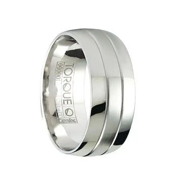 CHARLIE Polished & Satin Domed Cobalt Wedding Ring with Dual Grooves - 9mm - Larson Jewelers