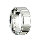 CYRAX Polished Beveled Cobalt Wedding Band with Horizontal Grooves - 9mm - Larson Jewelers