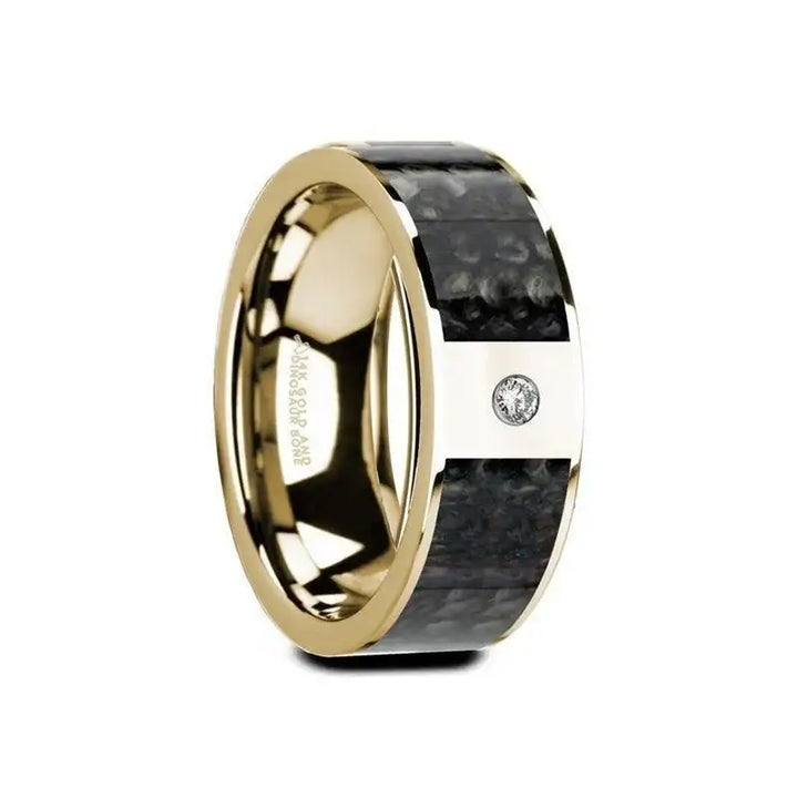 GAUFRID Flat 14K Yellow Gold with Blue Dinosaur Bone Inlay & White Diamond Setting - 8mm - Larson Jewelers