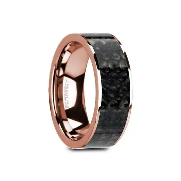 GAMAL Flat 14K Rose Gold with Blue Dinosaur Bone Inlay and Polished Edges - 8mm - Larson Jewelers
