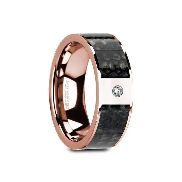 GALESI Flat 14K Rose Gold with Blue Dinosaur Bone Inlay & White Diamond Setting - 8mm - Larson Jewelers