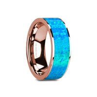 GAGE Flat 14K Rose Gold with Blue Opal Inlay and Polished Edges - 8mm - Larson Jewelers