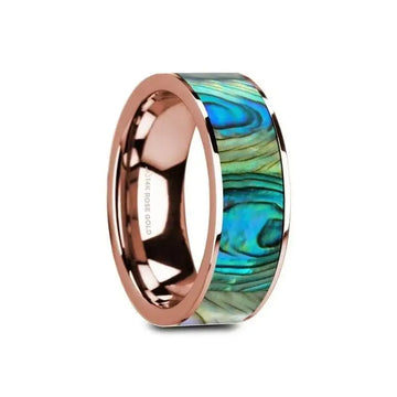 GREDEL Flat 14K Rose Gold with Mother of Pearl Inlay and Polished Edges - 8mm - Larson Jewelers