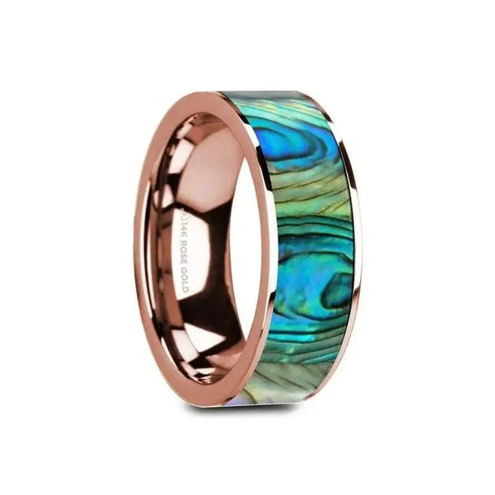 GREDEL Flat 14K Rose Gold with Mother of Pearl Inlay and Polished Edges - 8mm - Larson Jewelers