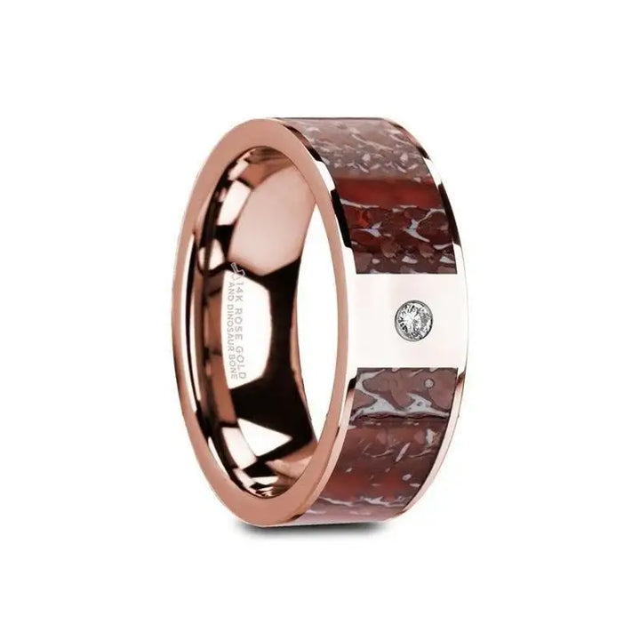 GRUEV Flat 14K Rose Gold with Red Dinosaur Bone Inlay & White Diamond Setting - 8mm - Larson Jewelers